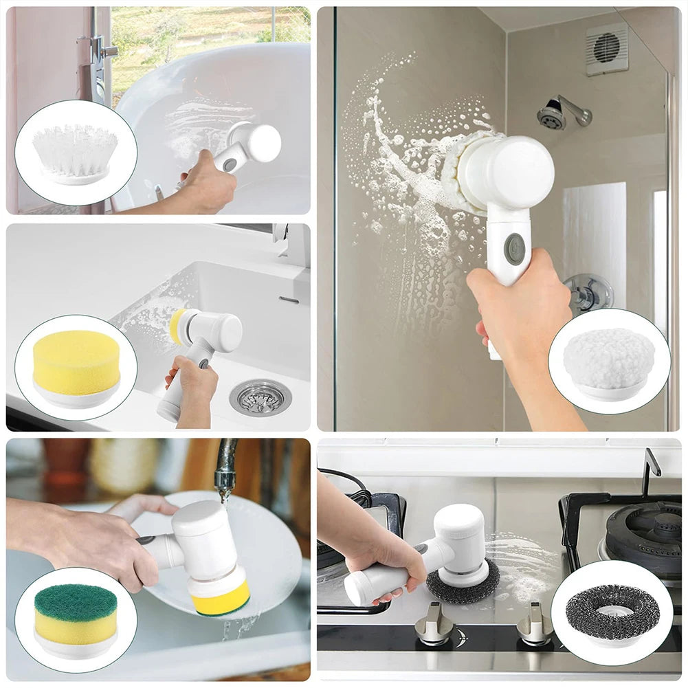 Electric Spin Scrubber Rechargeable with 5Pcs Brush Heads Home Electric Rotary Scrubber Bathtub Tile Professional Cleaning Brush