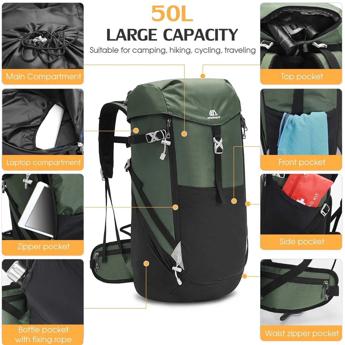 50L Mountain Waterproof Backpack