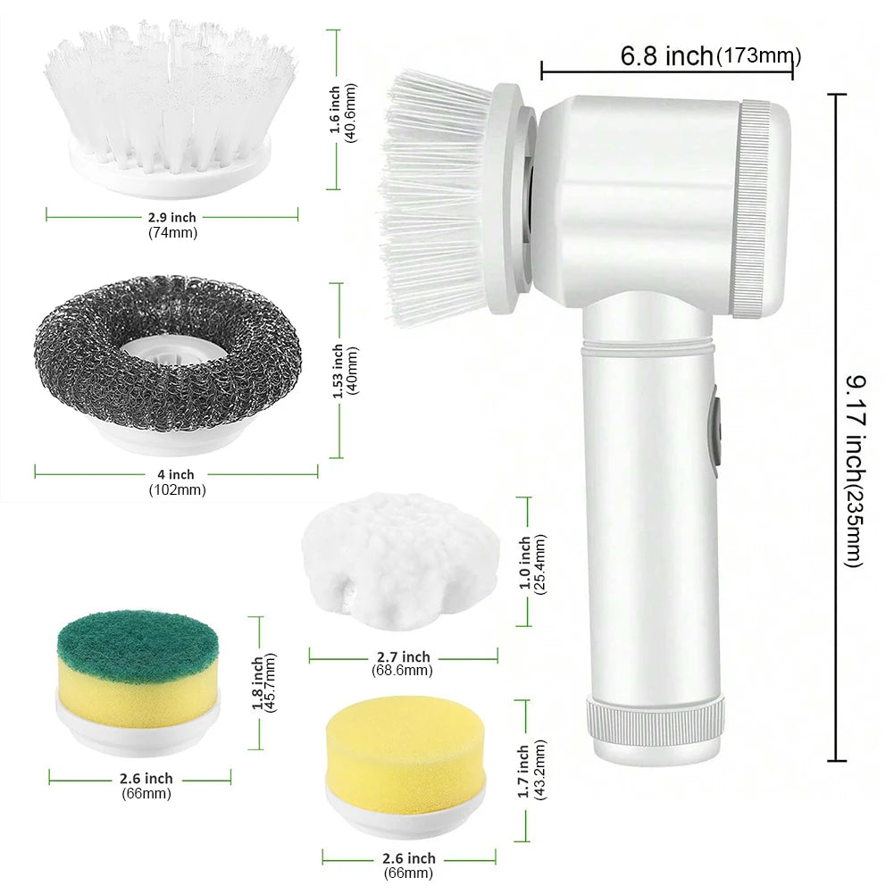 Electric Spin Scrubber Rechargeable with 5Pcs Brush Heads Home Electric Rotary Scrubber Bathtub Tile Professional Cleaning Brush