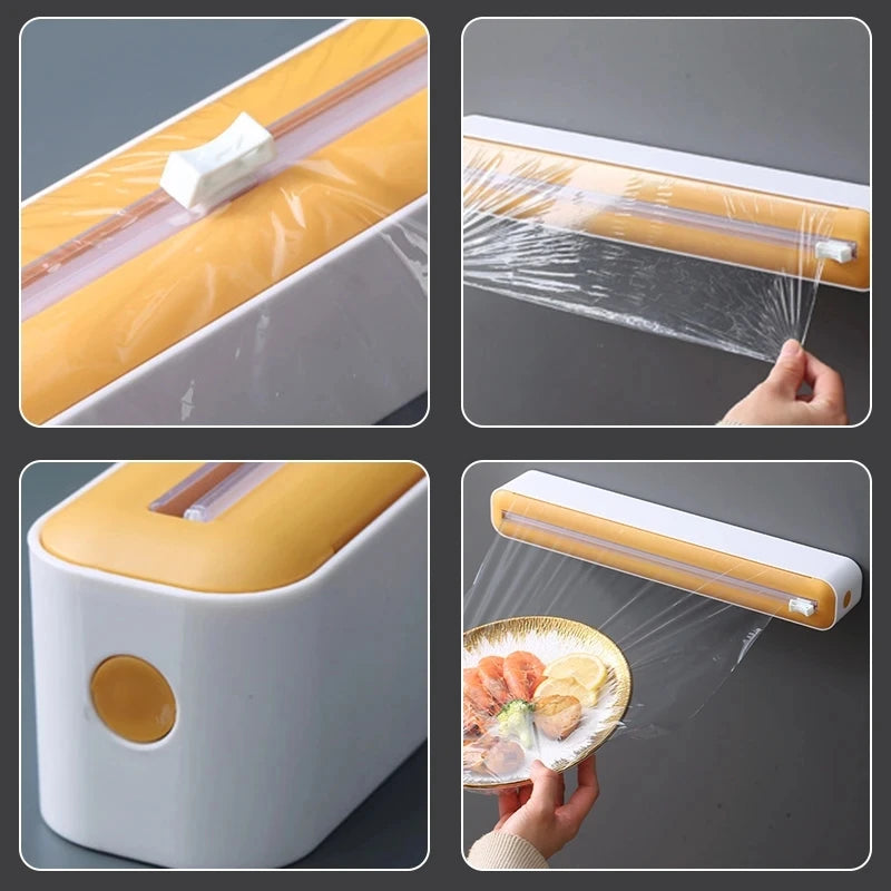 2In1 Plastic Wrap Dispenser Cling Film Dispenser Cutter Saran Wrap Dispenser Aluminum Foil Parchment Paper Injector Kitchen Tool